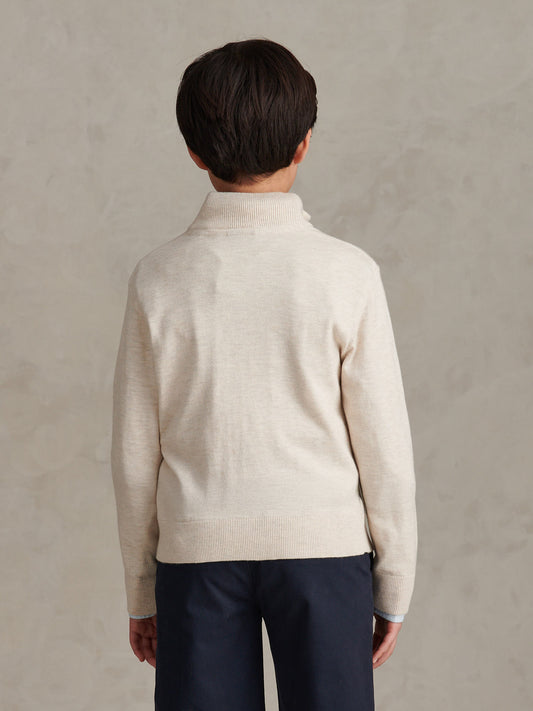Boys Knitted Cotton Rich 1/4 Zip Birch Marl