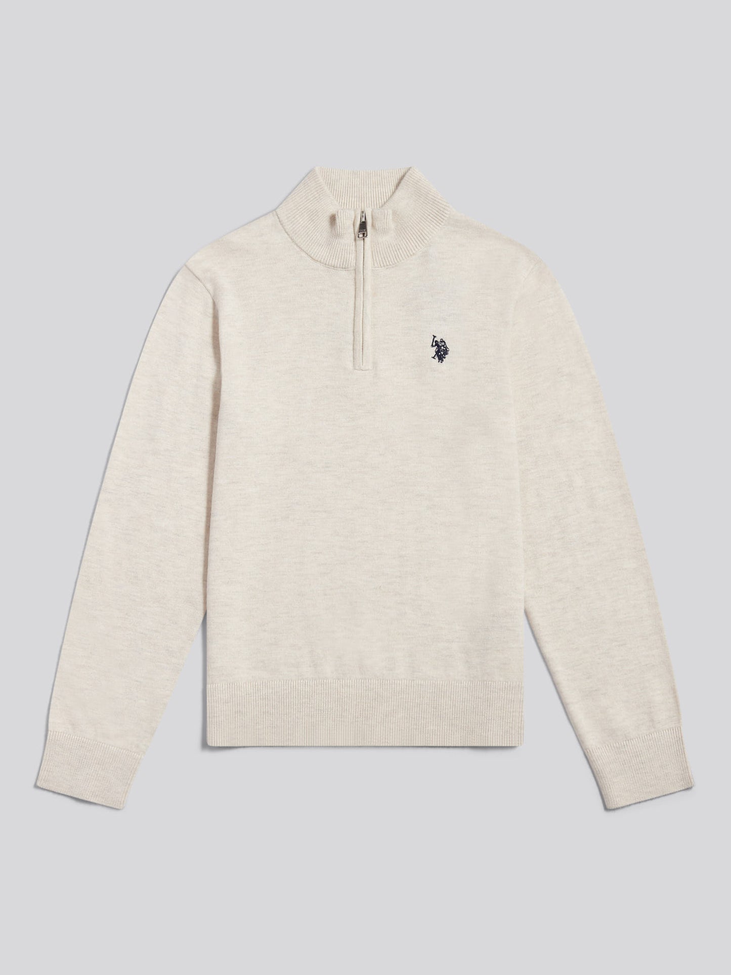 Boys Knitted Cotton Rich 1/4 Zip Birch Marl