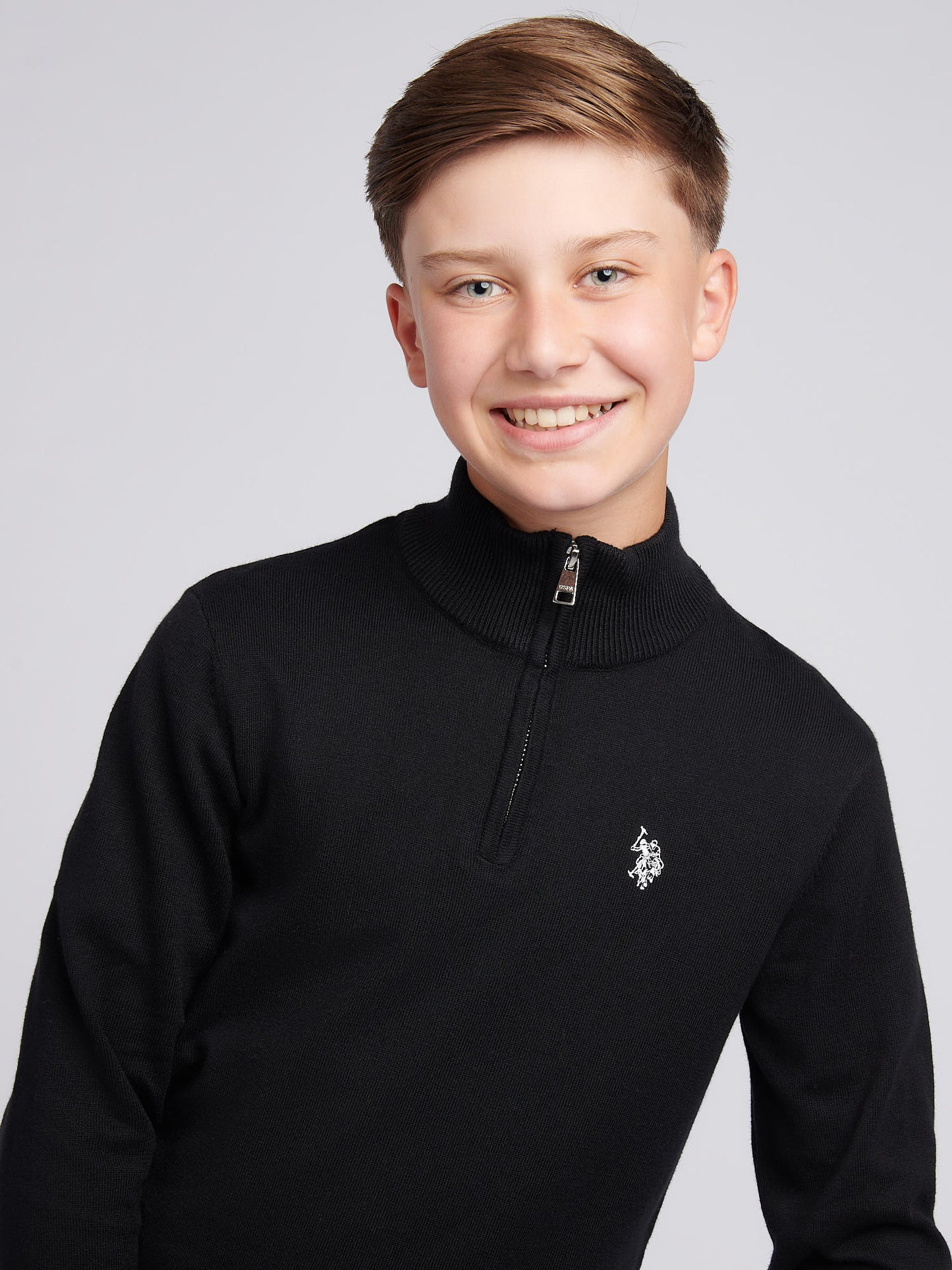 Boys Knitted Cotton Rich 1/4 Zip in Black Bright White DHM