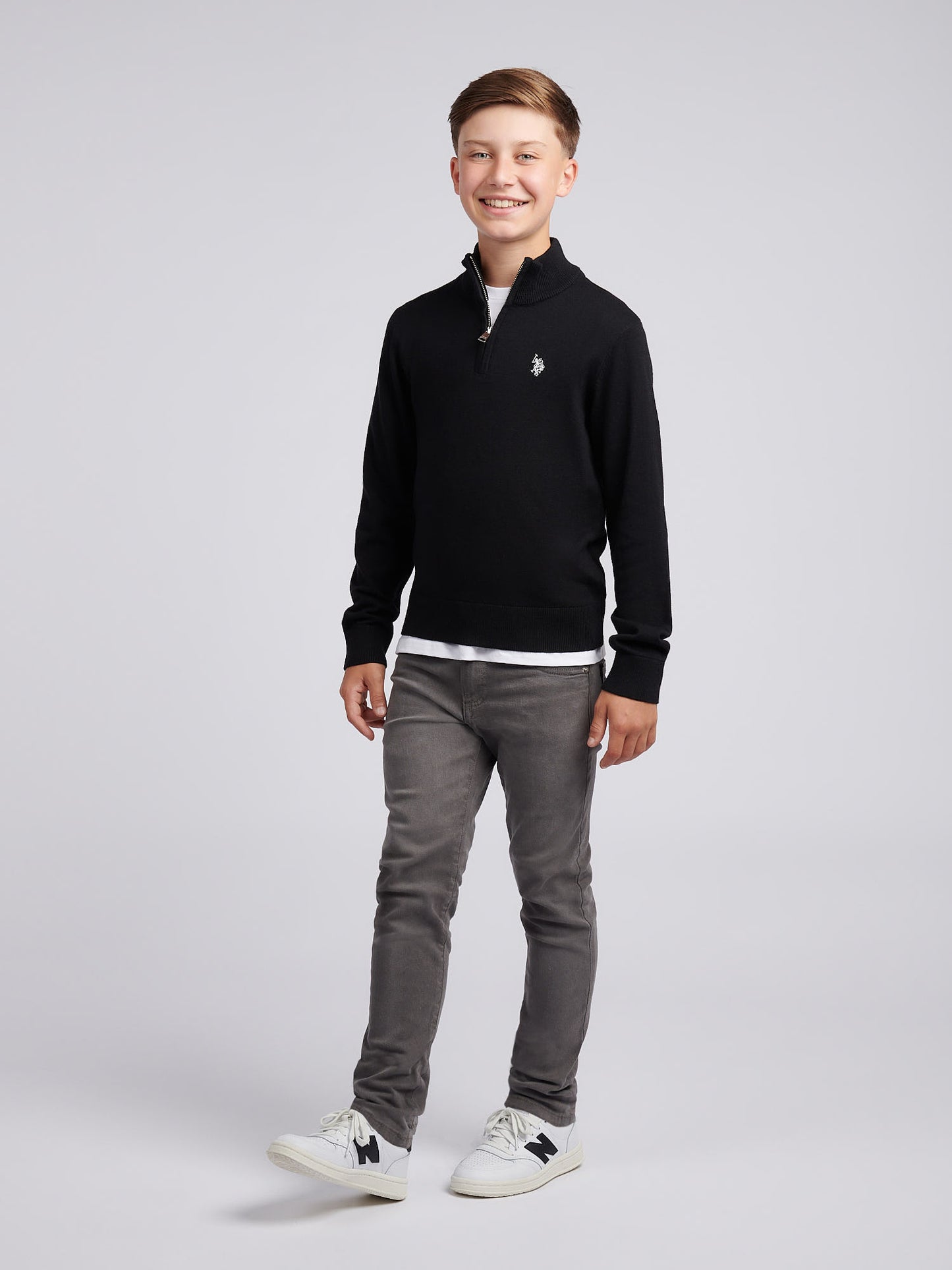 Boys Knitted Cotton Rich 1/4 Zip in Black Bright White DHM