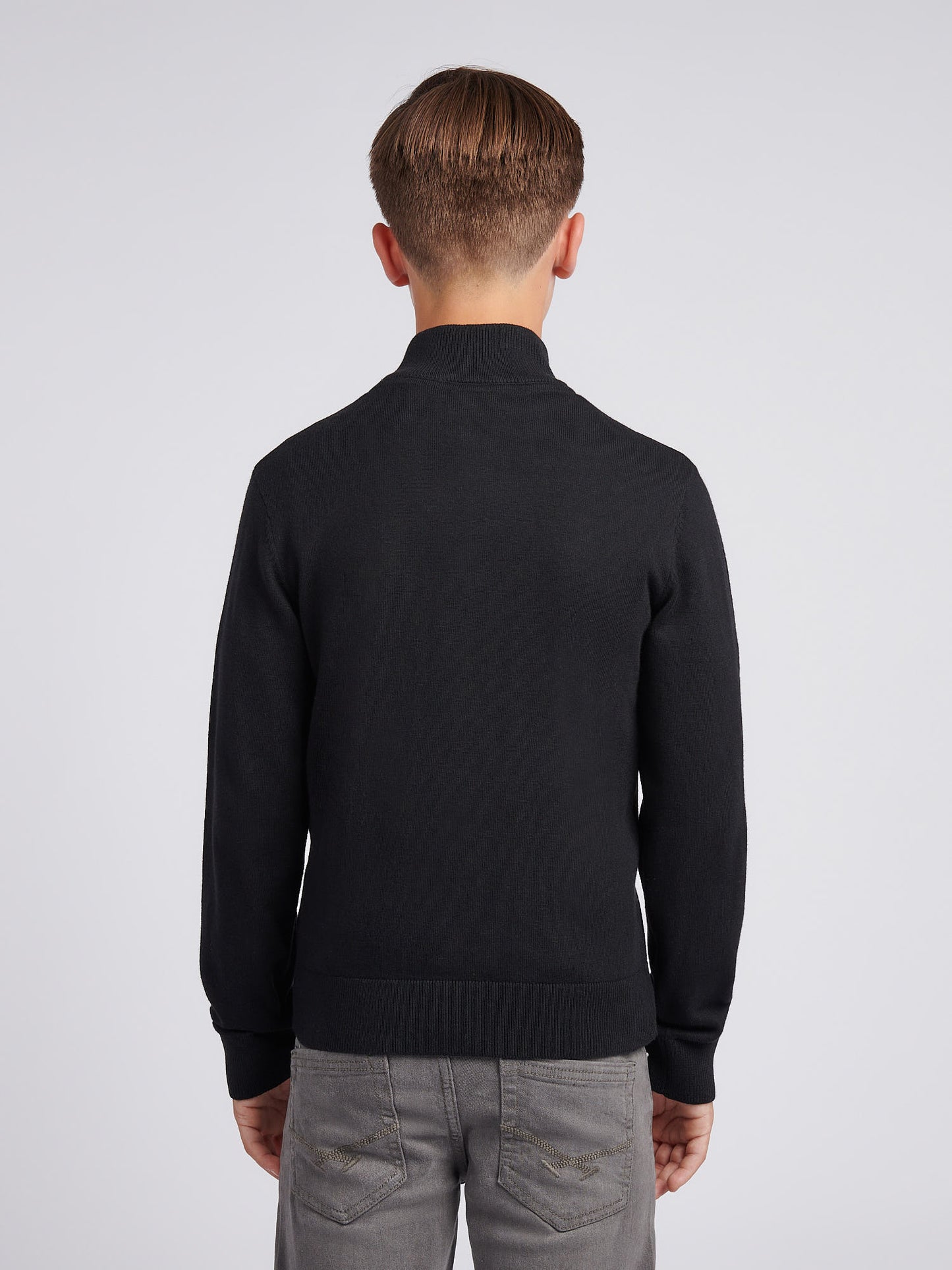 Boys Knitted Cotton Rich 1/4 Zip in Black Bright White DHM