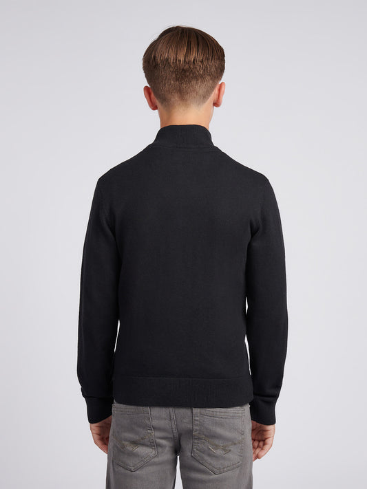 Boys Knitted Cotton Rich 1/4 Zip in Black Bright White DHM