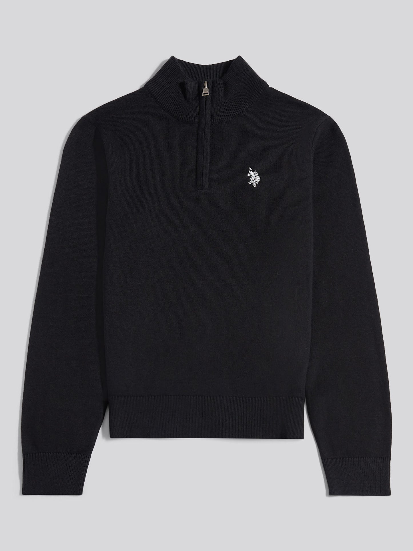 Boys Knitted Cotton Rich 1/4 Zip in Black Bright White DHM