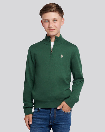 Boys Knitted Cotton Rich 1/4 Zip in Pineneedle