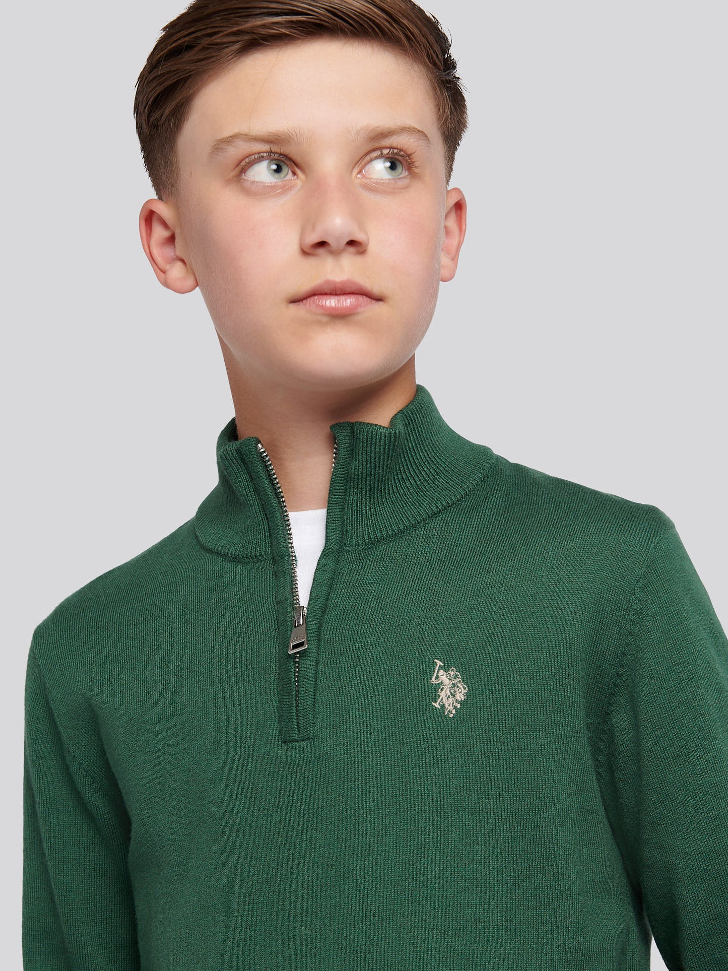 Boys Knitted Cotton Rich 1/4 Zip in Pineneedle