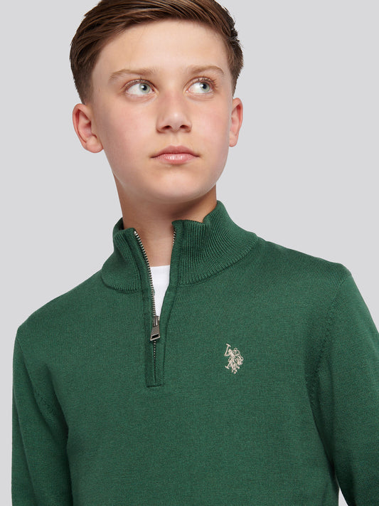 Boys Knitted Cotton Rich 1/4 Zip in Pineneedle