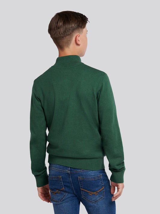Boys Knitted Cotton Rich 1/4 Zip in Pineneedle