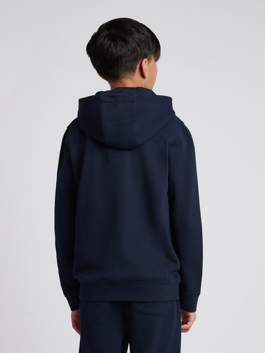 Boys Double Horsemen Zip Hoodie in Dark Sapphire Navy / Haute Red DHM