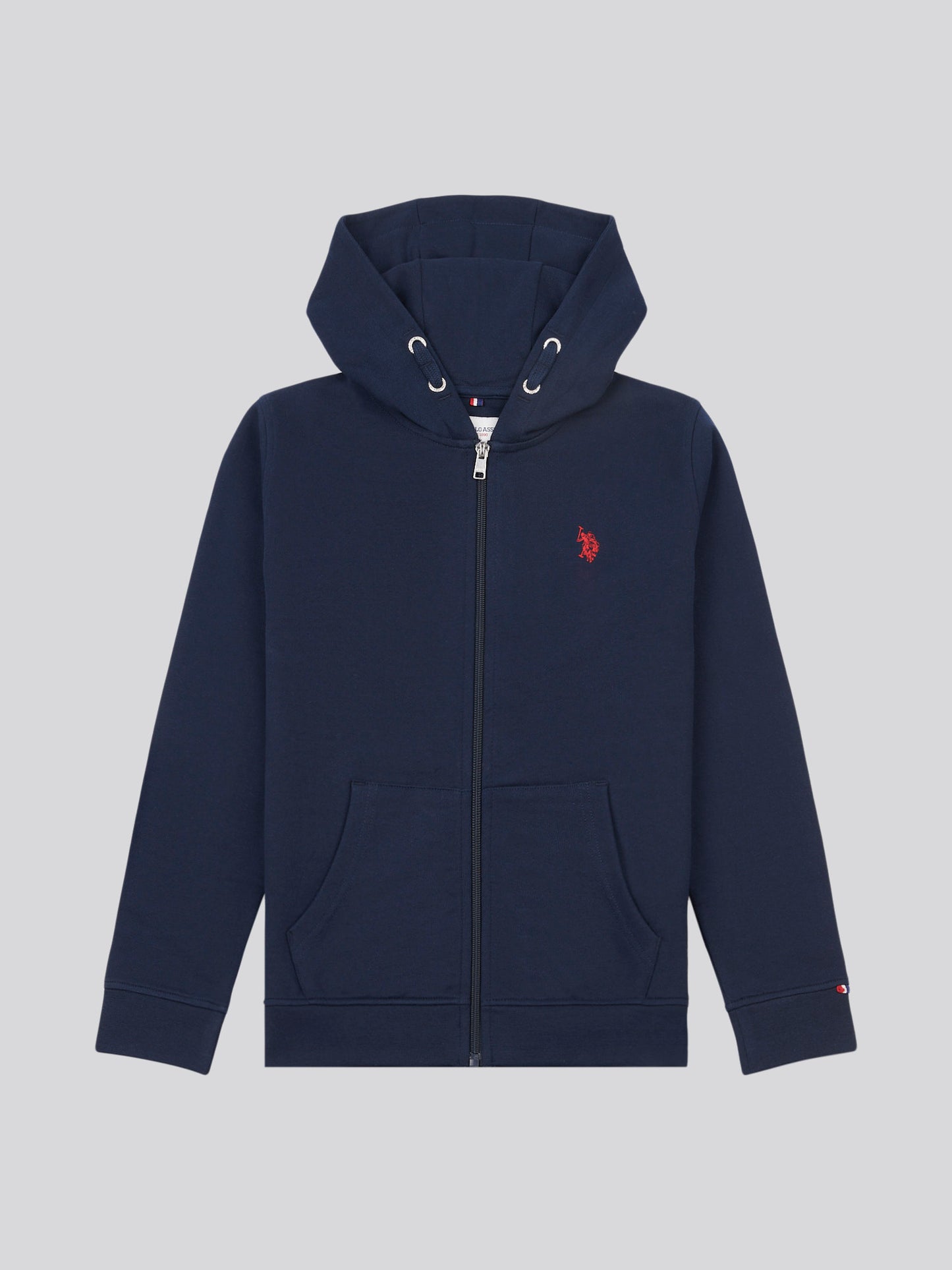 Boys Double Horsemen Zip Hoodie in Dark Sapphire Navy / Haute Red DHM