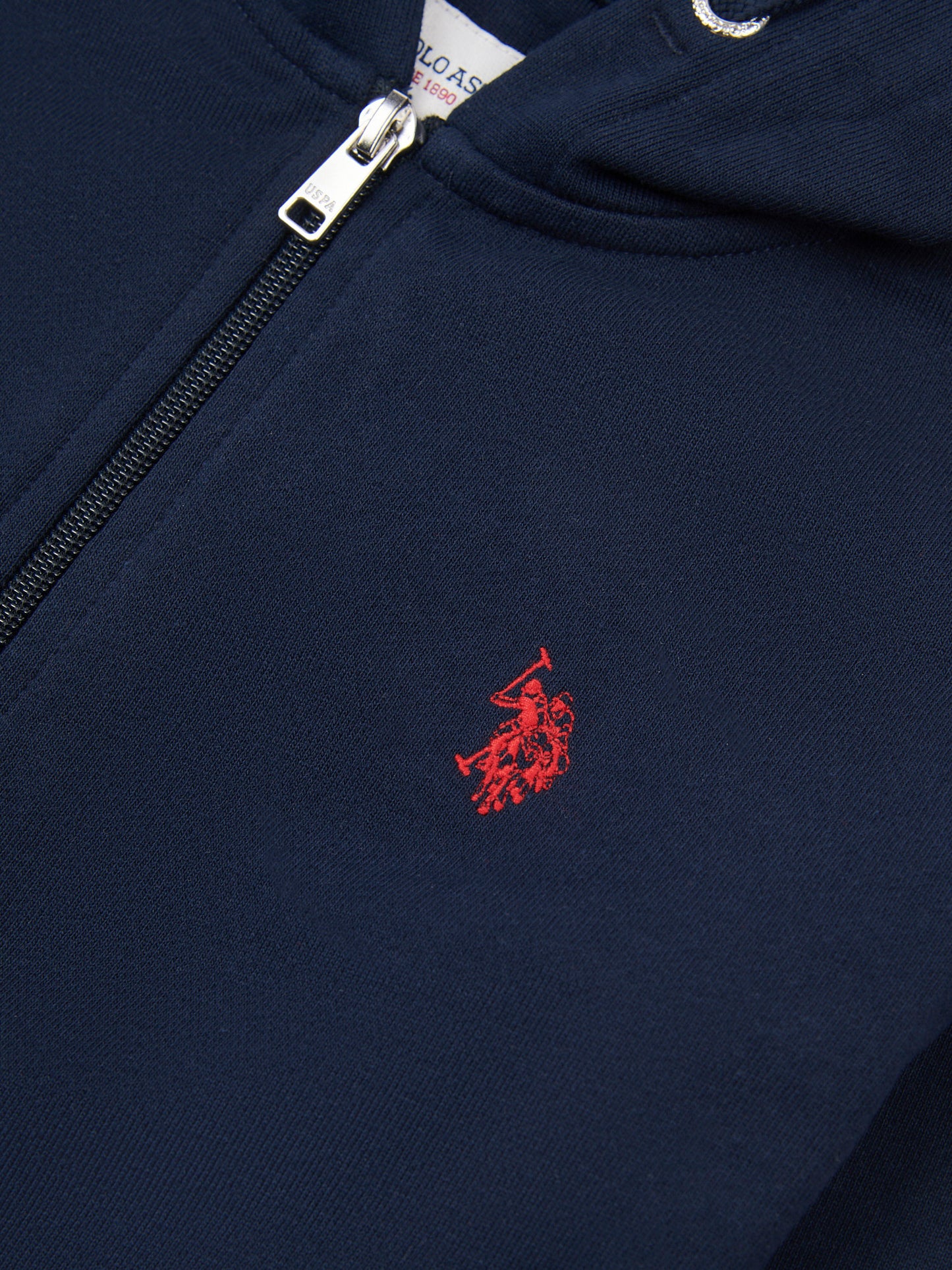Boys Double Horsemen Zip Hoodie in Dark Sapphire Navy / Haute Red DHM
