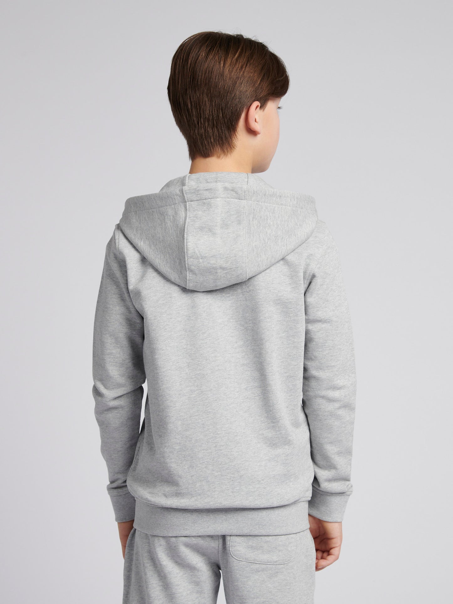 Boys Double Horsemen Zip Hoodie in Mid Grey Marl