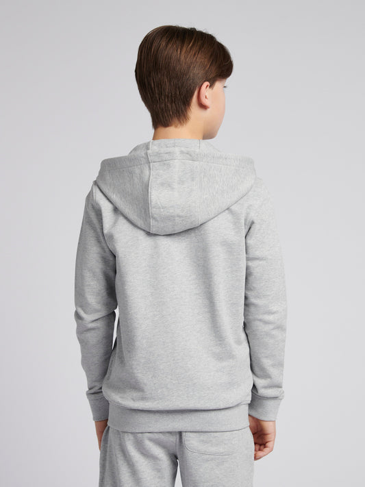 Boys Double Horsemen Zip Hoodie in Mid Grey Marl