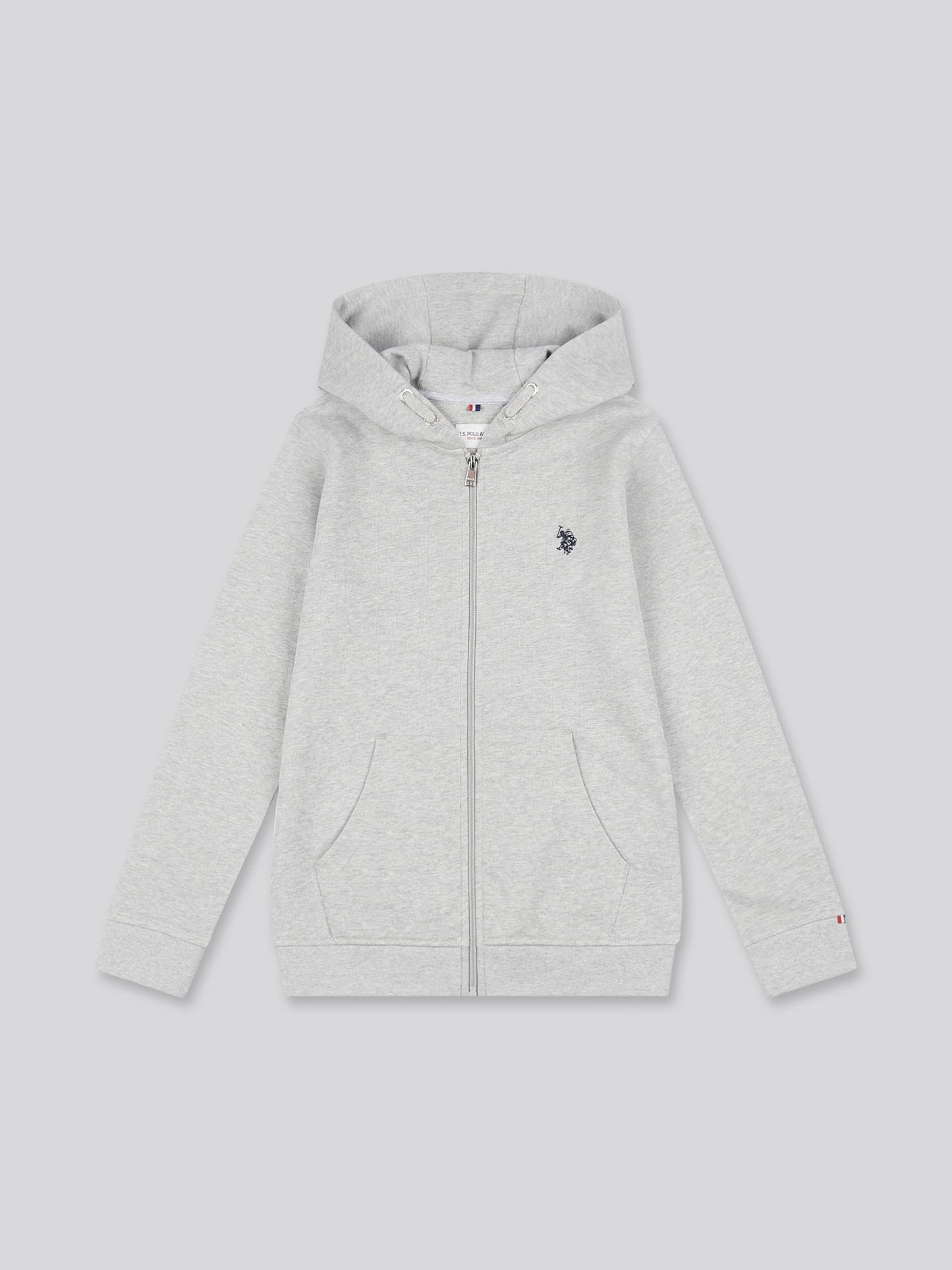 Boys Double Horsemen Zip Hoodie in Mid Grey Marl