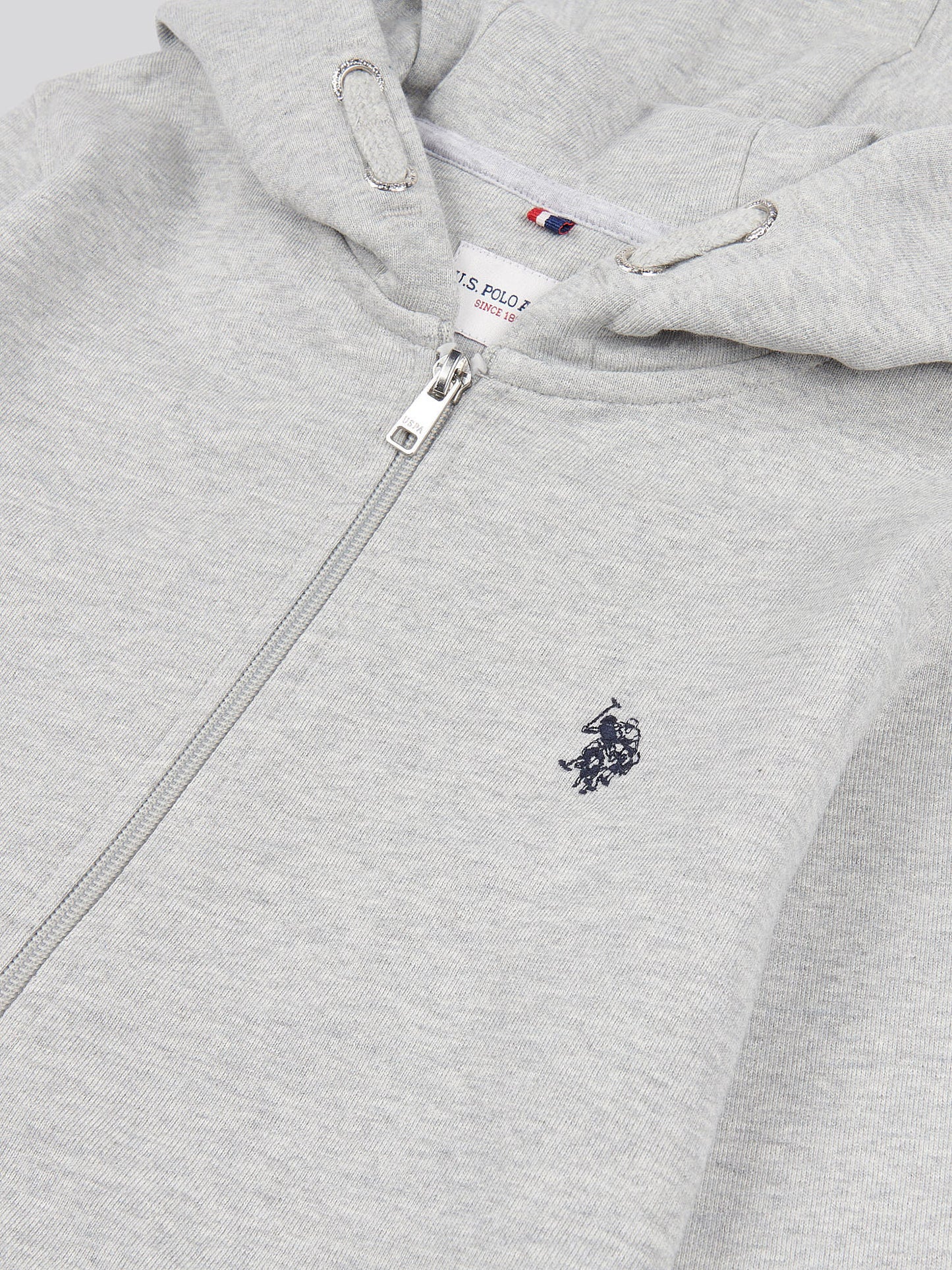 Boys Double Horsemen Zip Hoodie in Mid Grey Marl