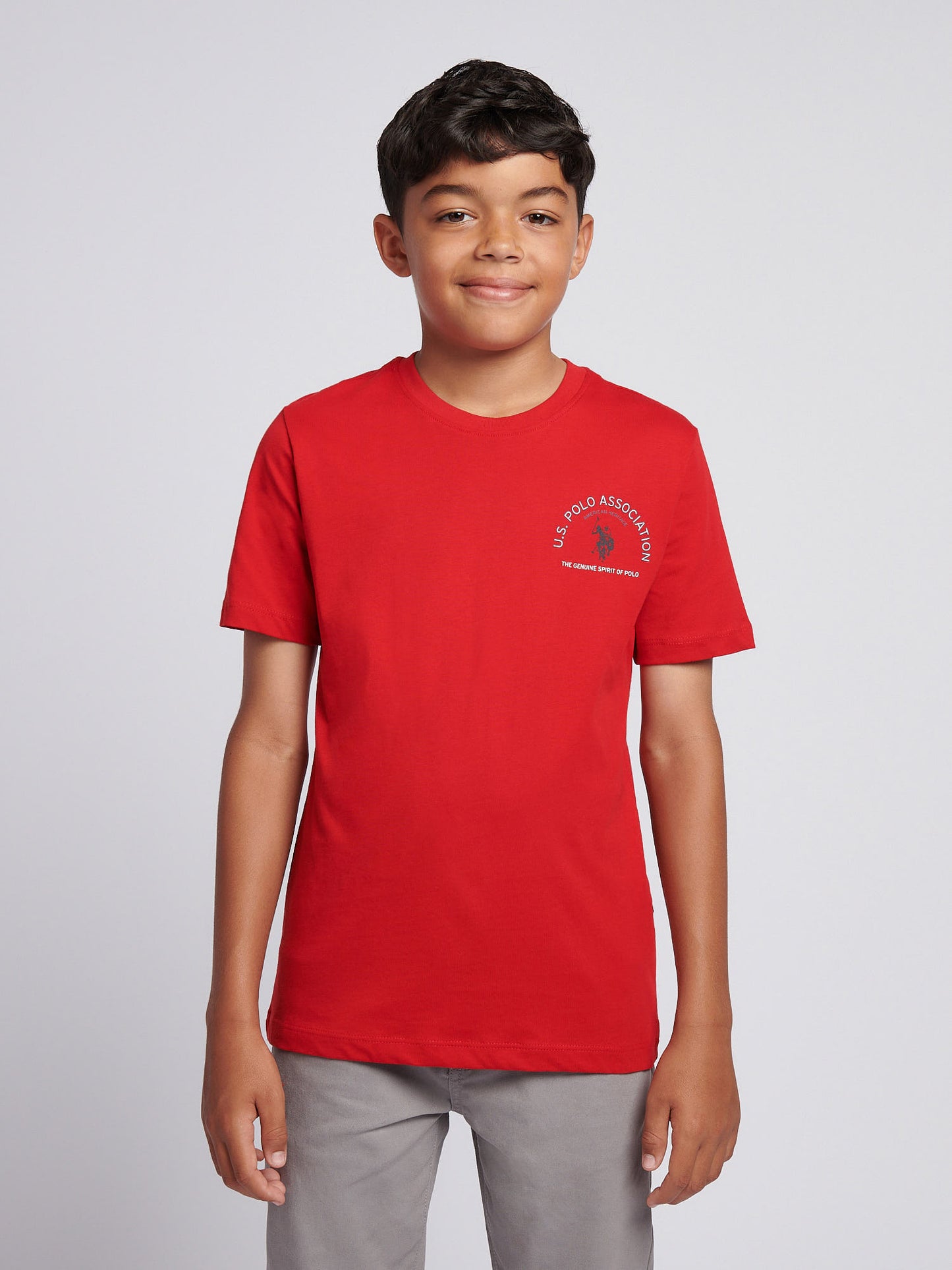 Boys Front Back Print Graphic T-Shirt in Haute Red