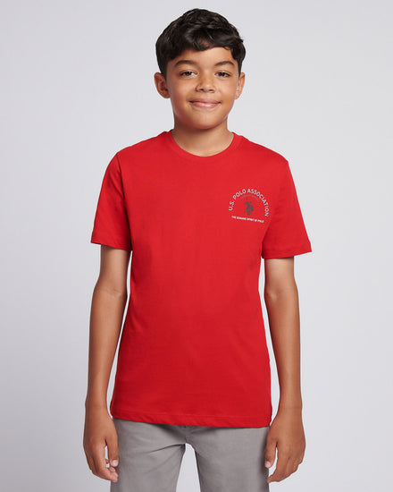 Boys Front Back Print Graphic T-Shirt in Haute Red