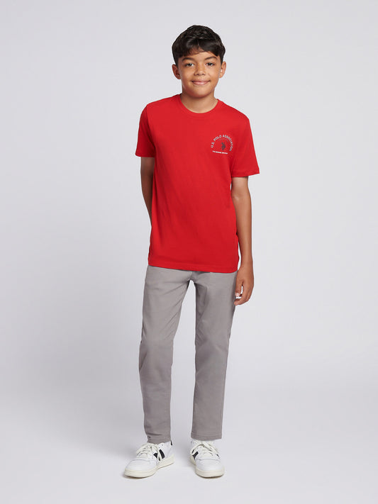 Boys Front Back Print Graphic T-Shirt in Haute Red