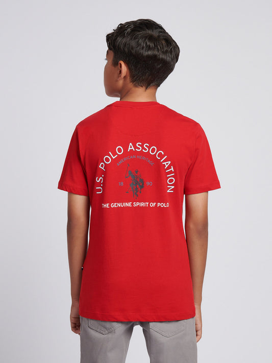 Boys Front Back Print Graphic T-Shirt in Haute Red