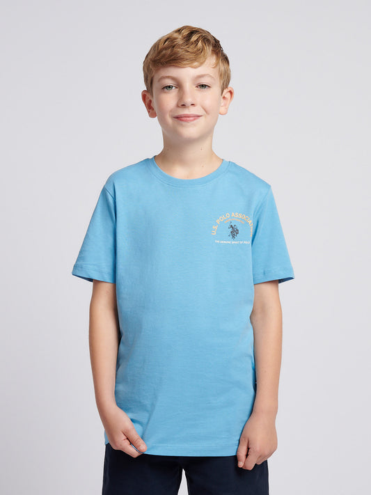 Boys Front Back Print Graphic T-Shirt in Heritage Blue