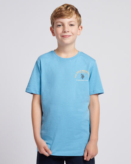 Boys Front Back Print Graphic T-Shirt in Heritage Blue
