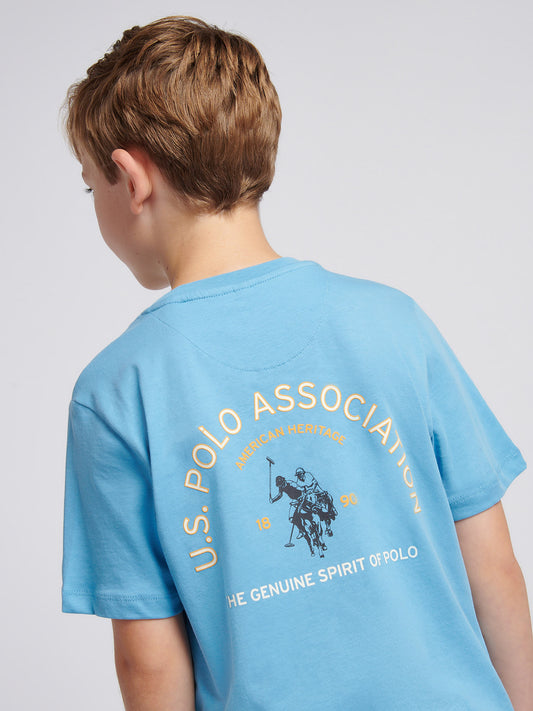 Boys Front Back Print Graphic T-Shirt in Heritage Blue