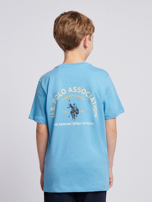 Boys Front Back Print Graphic T-Shirt in Heritage Blue