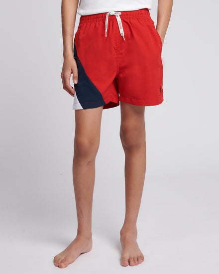 Boys Cut and Sew Swim Short in Navy Blue
