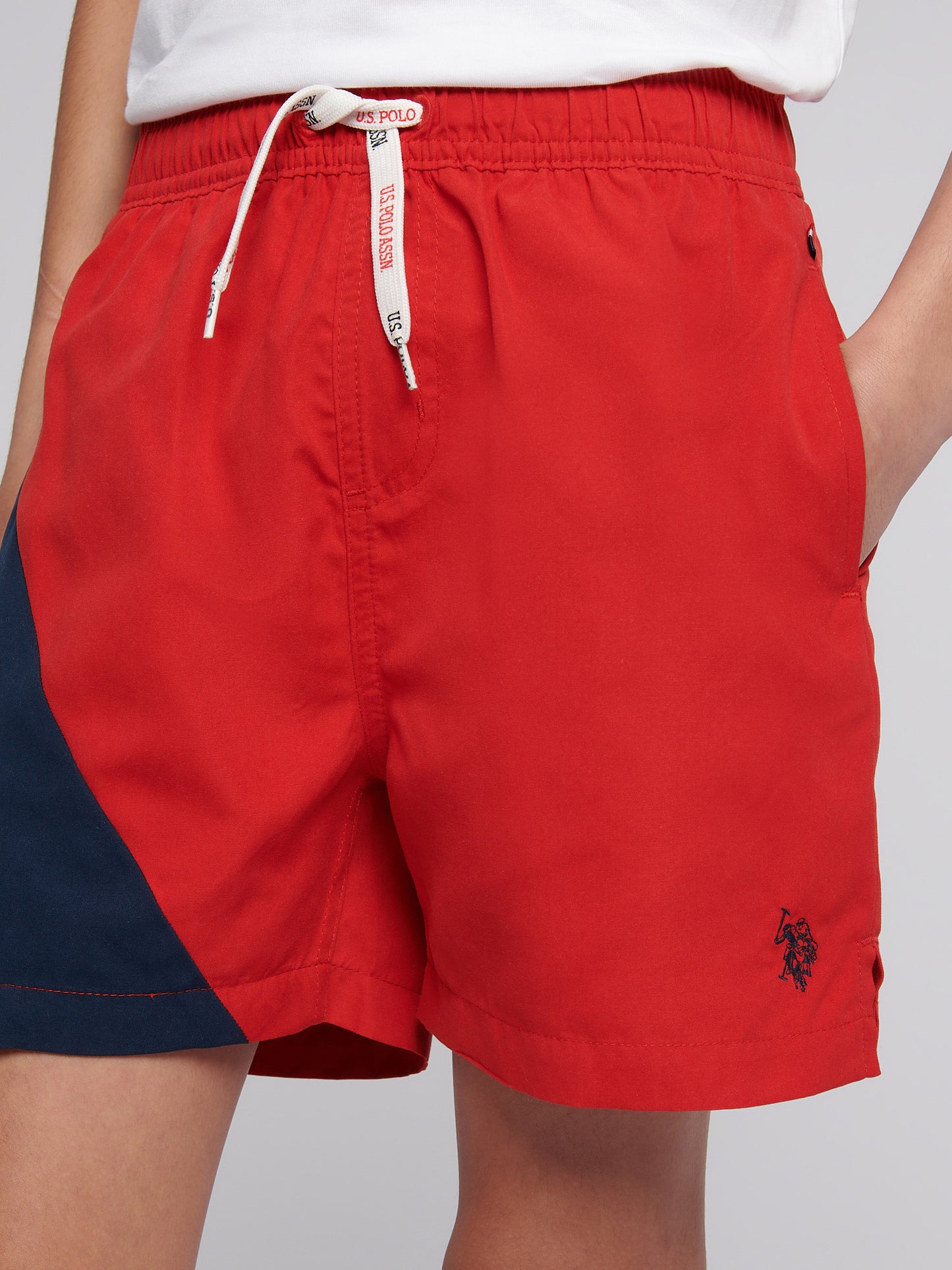 Boys Cut and Sew Swim Short in Navy Blue