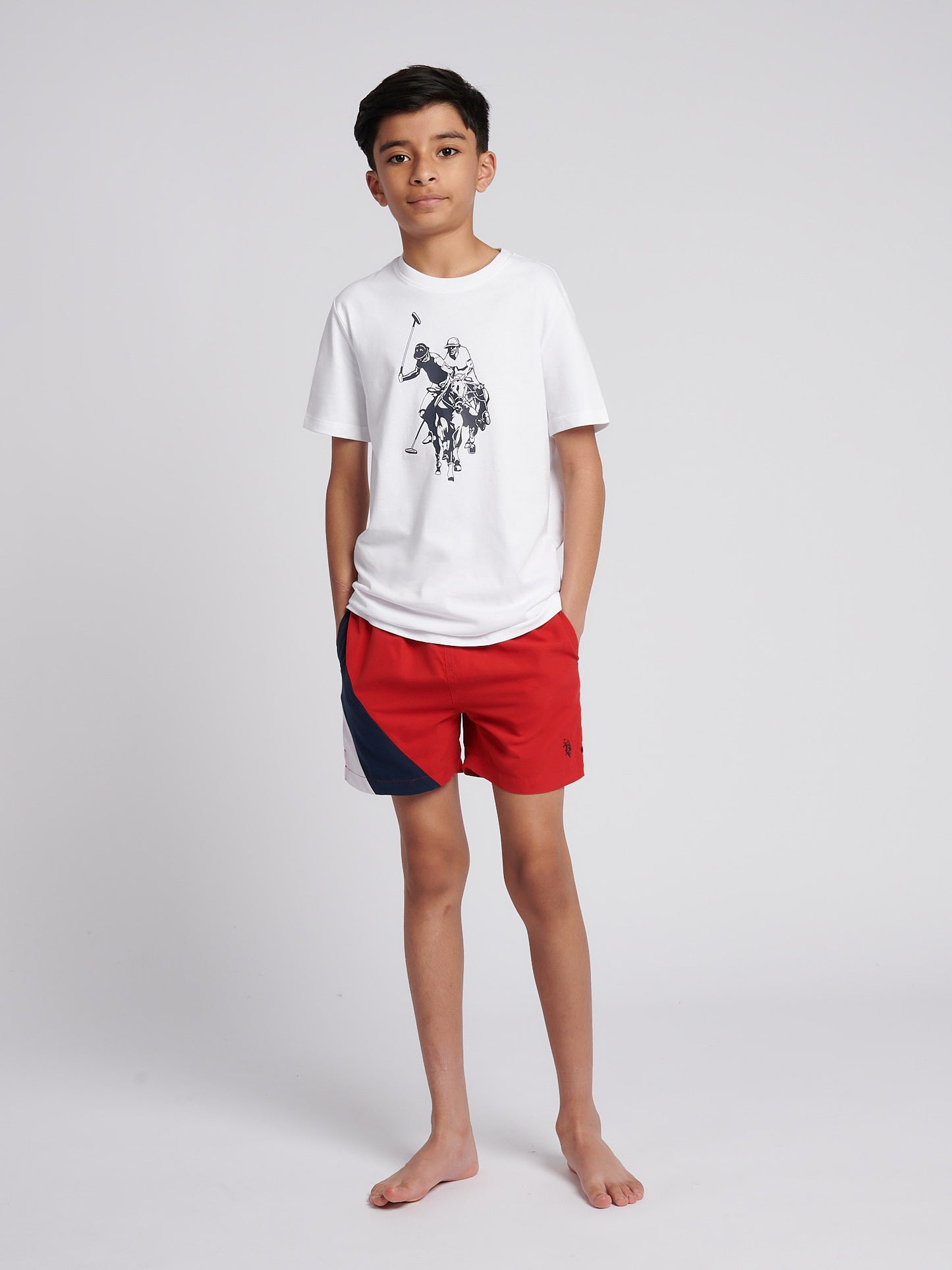 Boys Cut and Sew Swim Short in Navy Blue