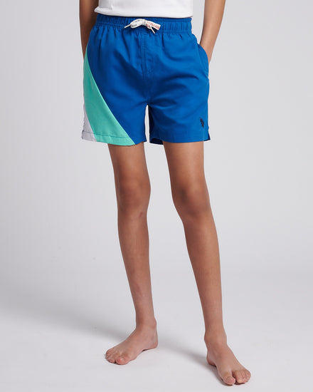 Boys Cut and Sew Swim Short in Galaxy Blue