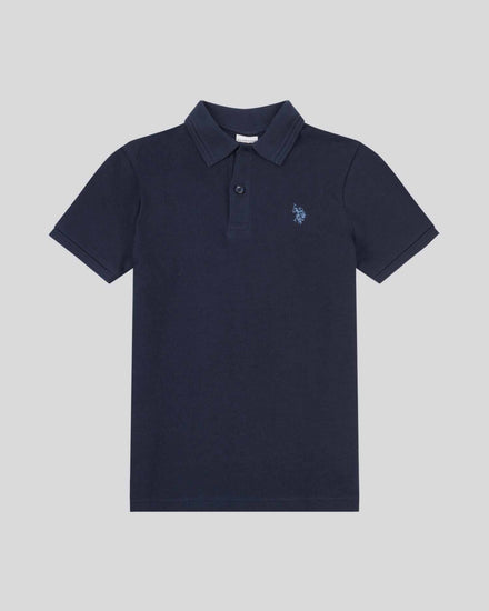 Boys Texture Terry Polo Shirt in Dark Sapphire Navy / Moonlight Blue DHM