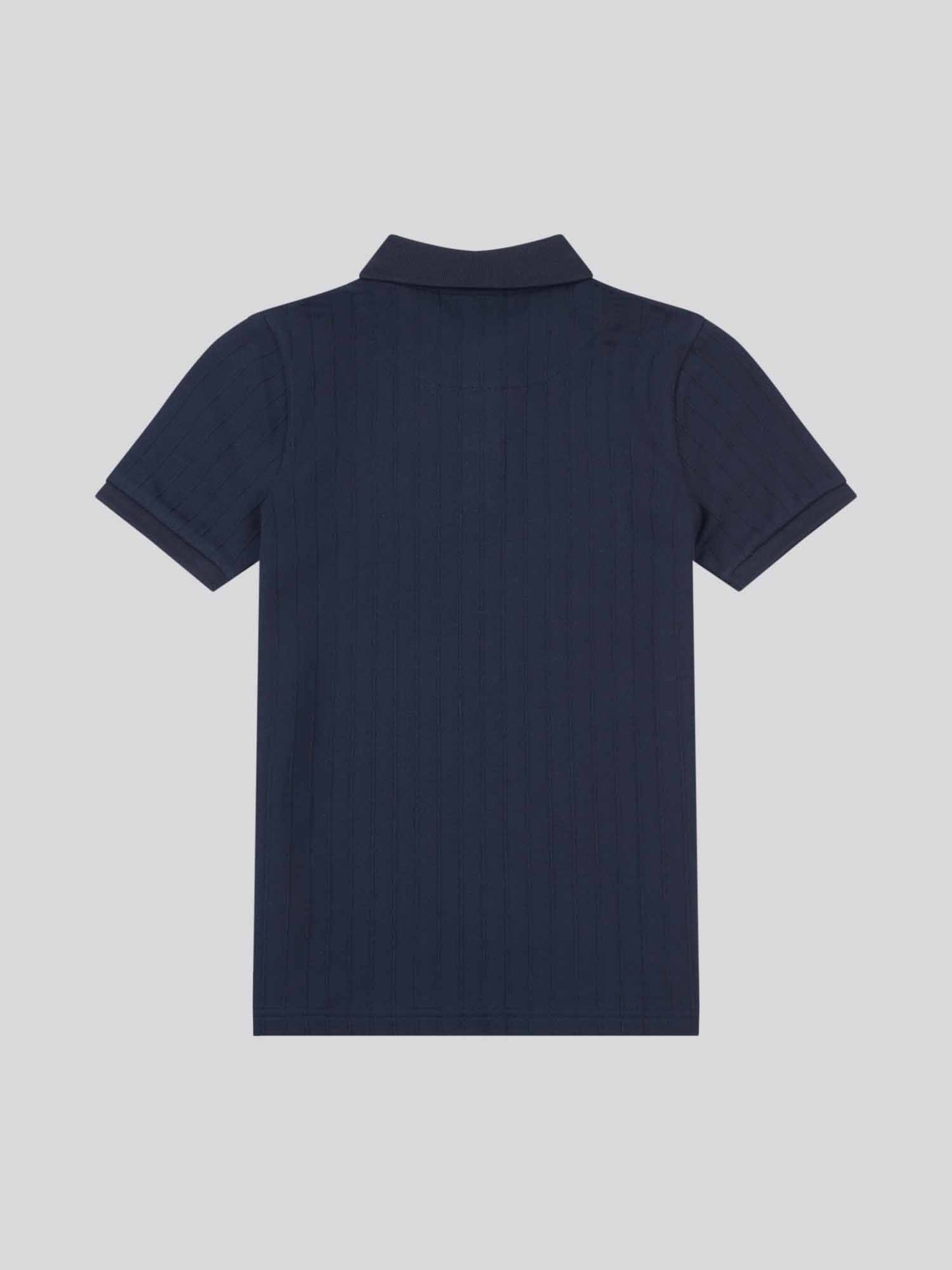 Boys Vertical Texture Polo Shirt in Dark Sapphire Navy / Moonlight Blue DHM