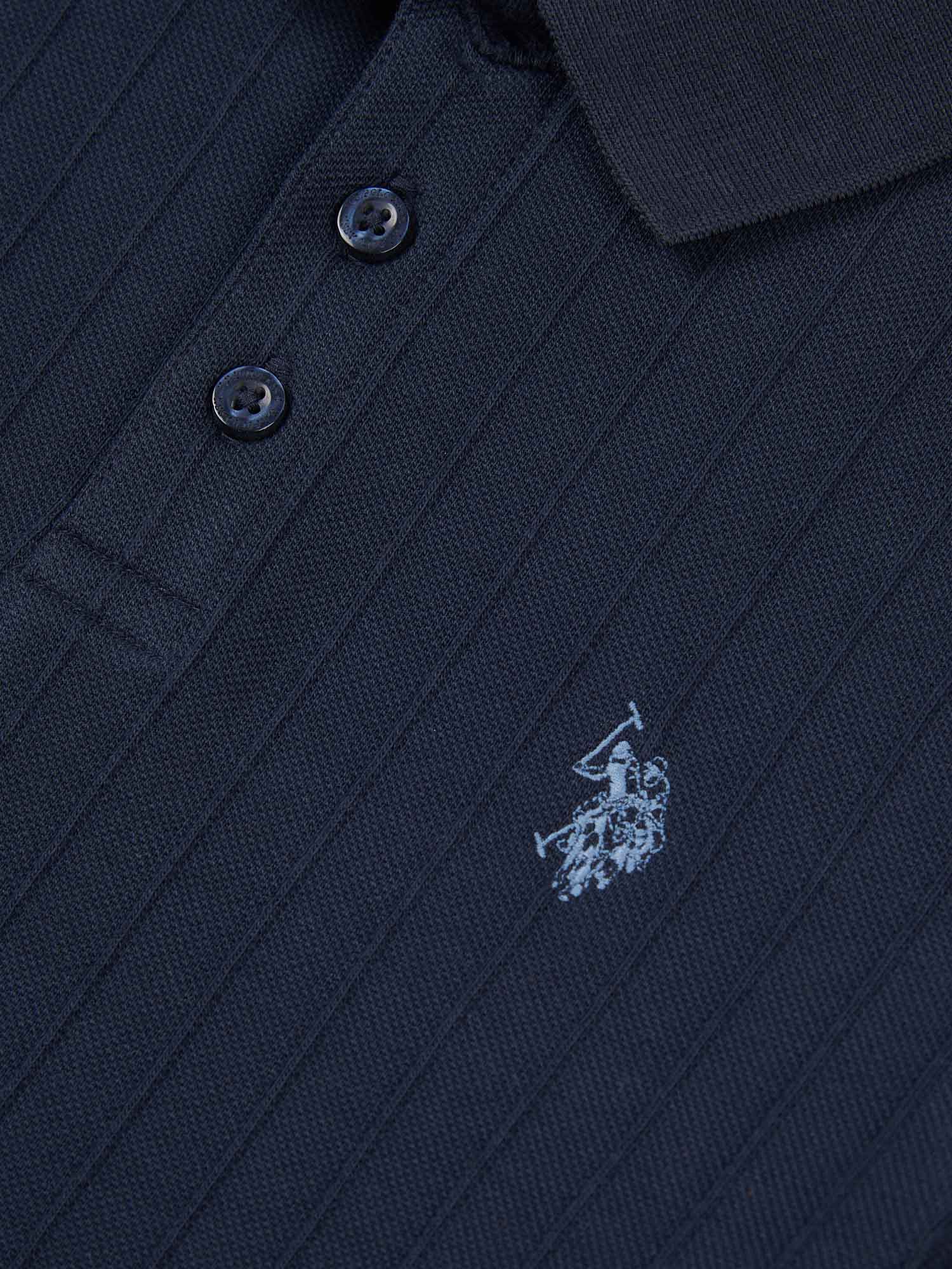 Boys Vertical Texture Polo Shirt Dark Sapphire Navy / Moonlight
