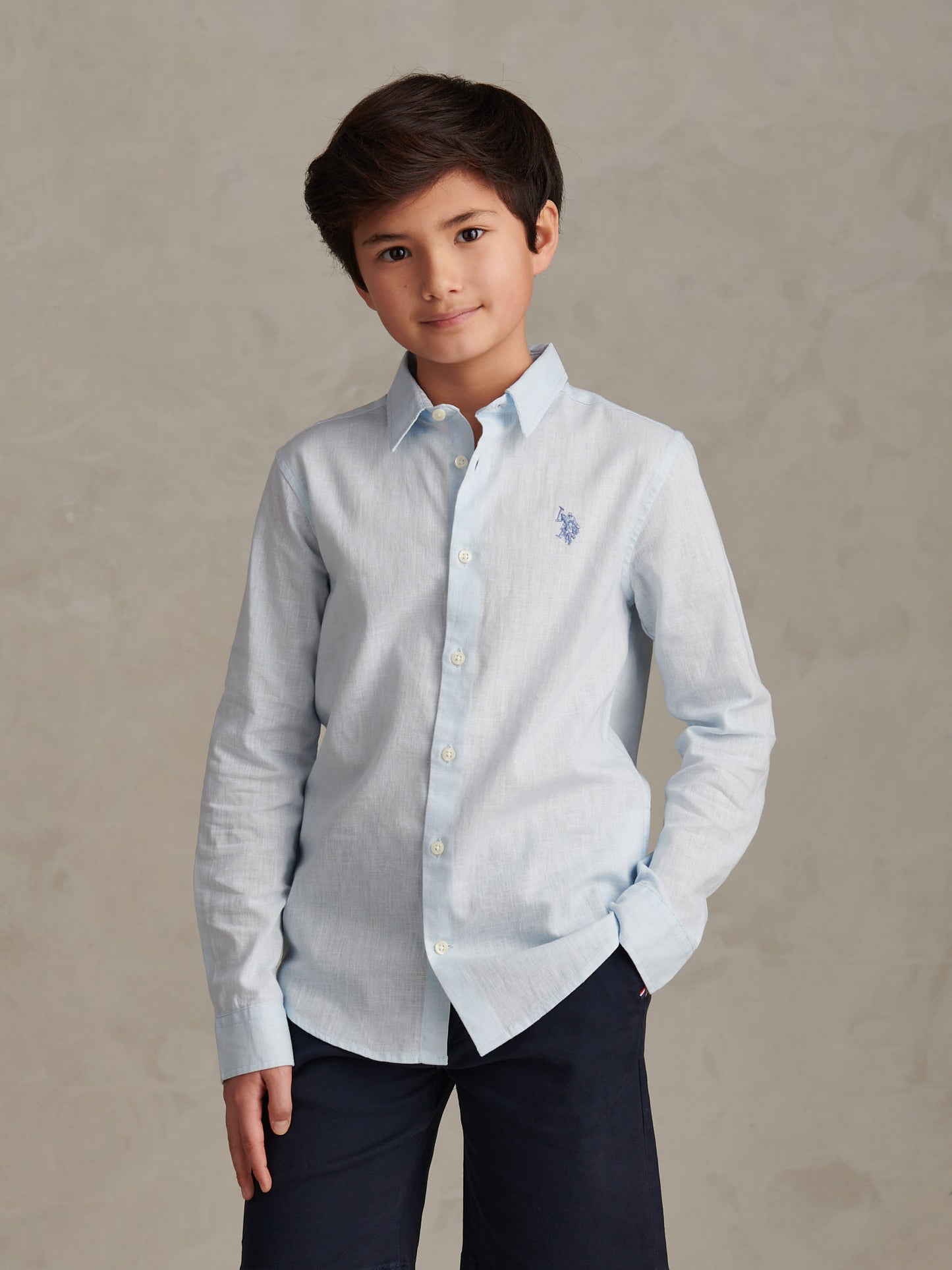 Boys Linen Blend Shirt Ice Blue