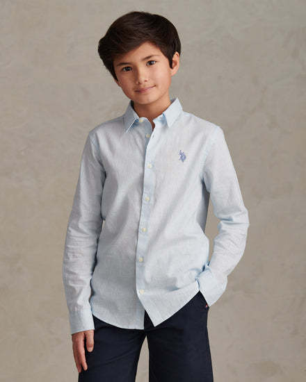 Boys Linen Blend Shirt Ice Blue