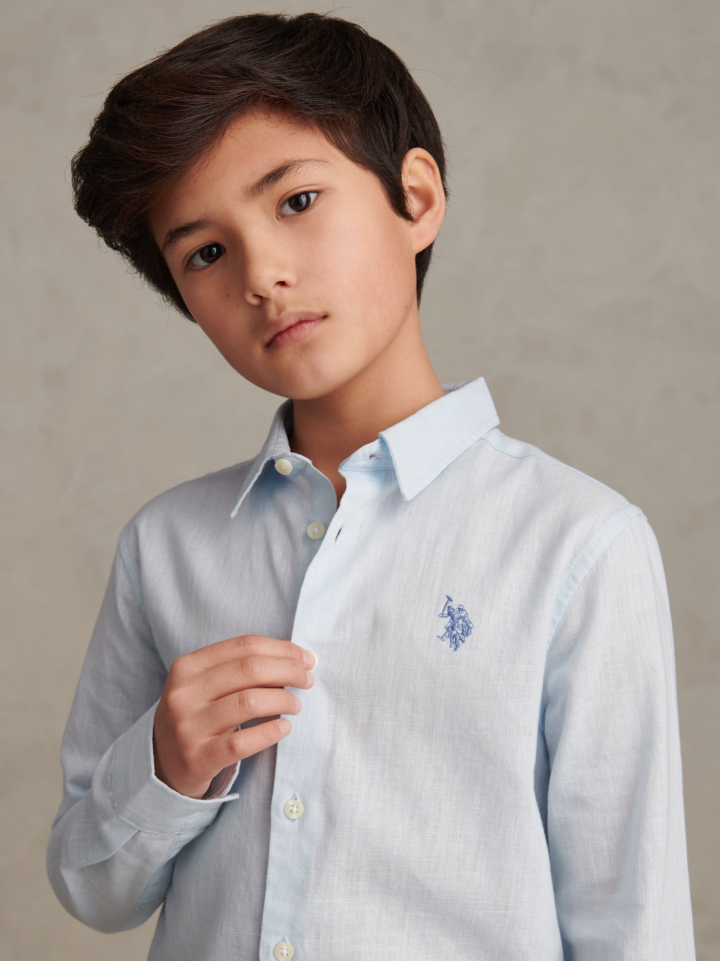 Boys Linen Blend Shirt Ice Blue