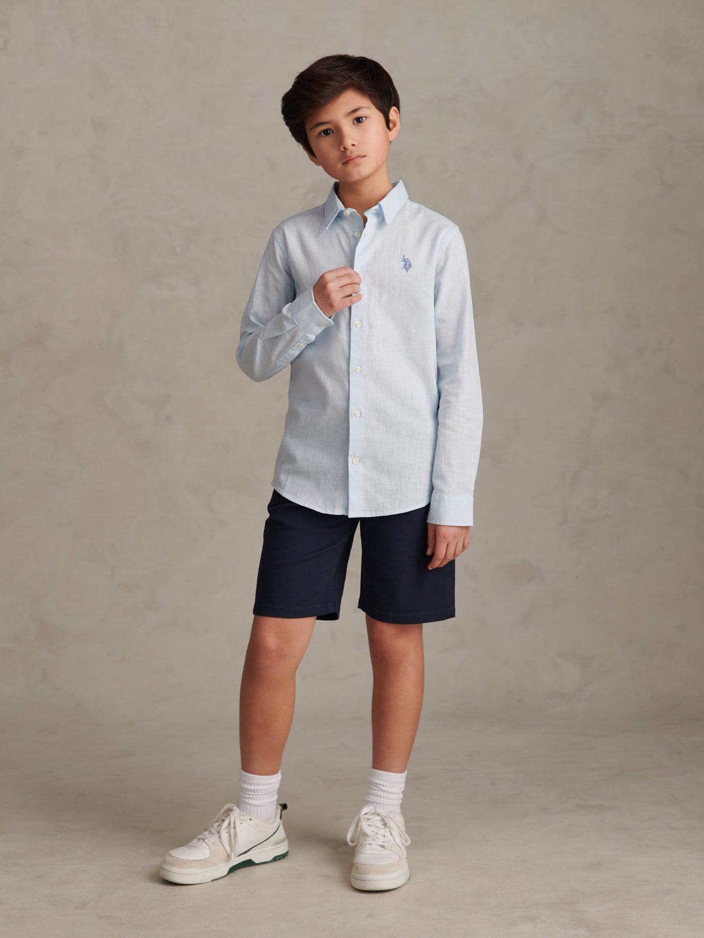 Boys Linen Blend Shirt Ice Blue