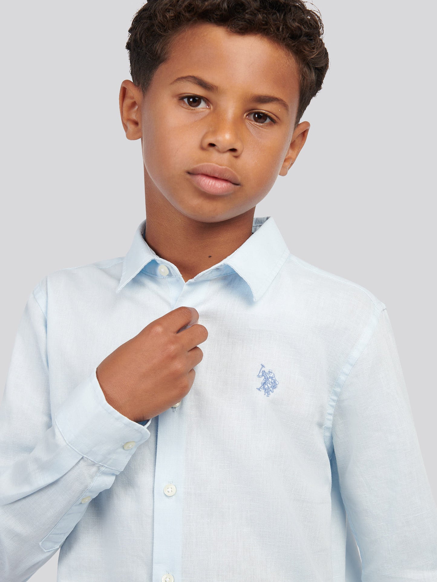 Boys Linen Blend Shirt Ice Blue