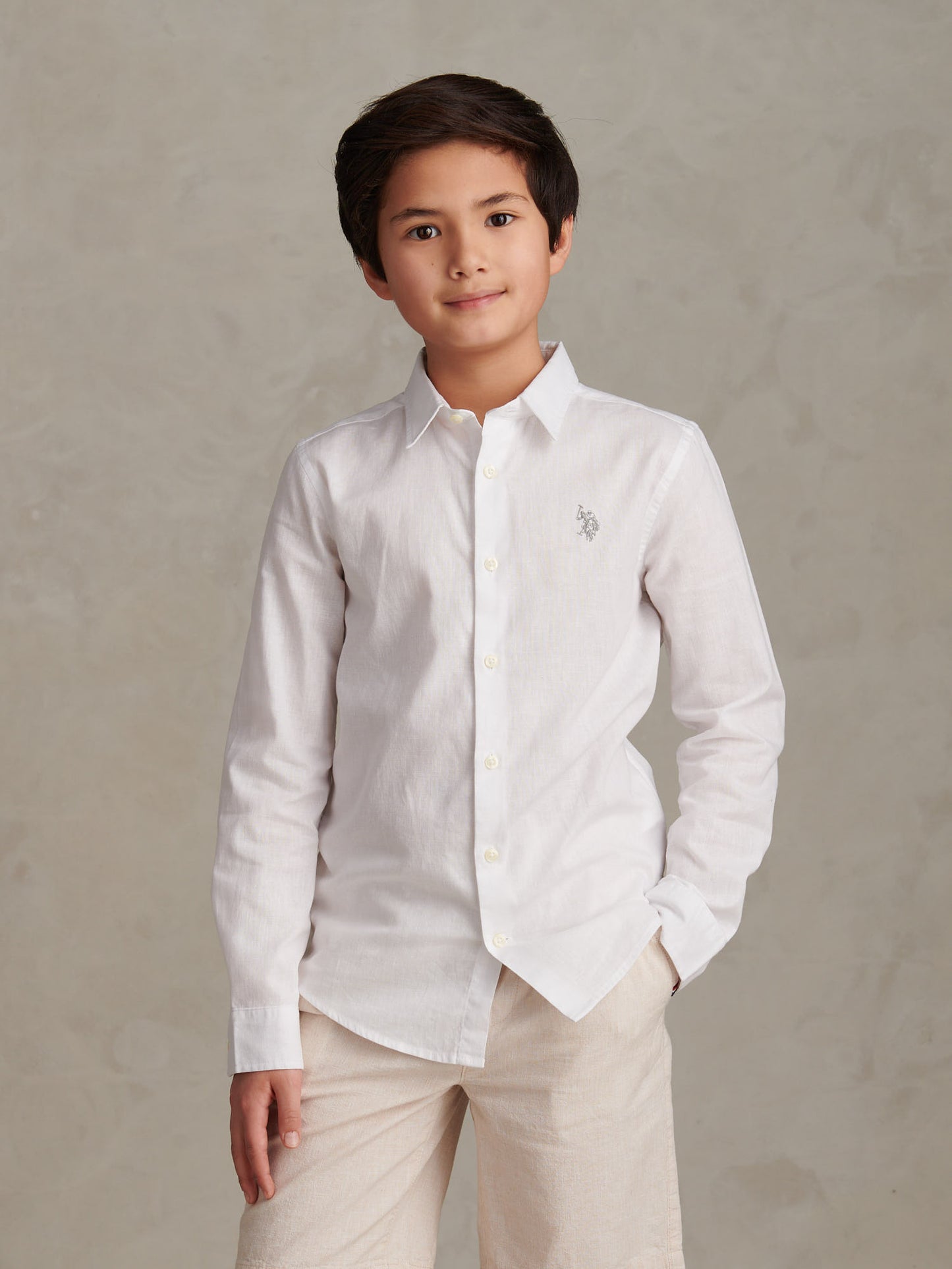 Boys Linen Blend Shirt Bright White / Harbour Mist