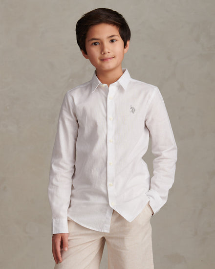 Boys Linen Blend Shirt Bright White / Harbour Mist