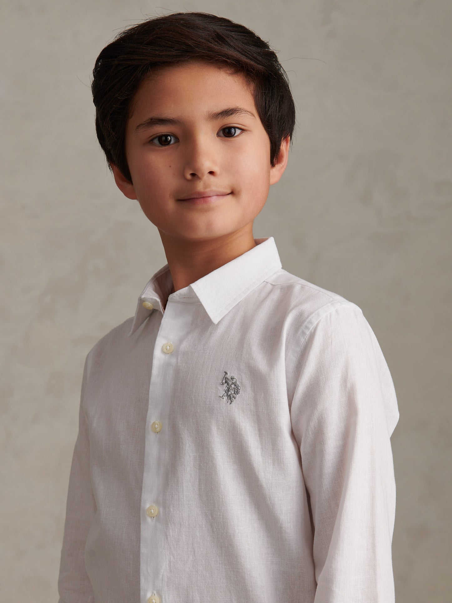 Boys Linen Blend Shirt Bright White / Harbour Mist