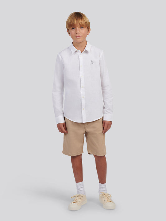 Boys Linen Blend Shirt Bright White / Harbour Mist
