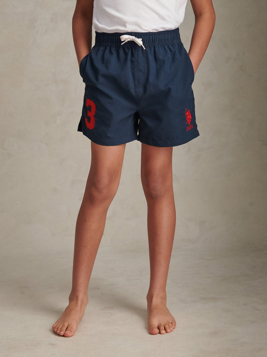 Boys Player 3 Swim Shorts Dark Sapphire Navy / Haute Red DHM