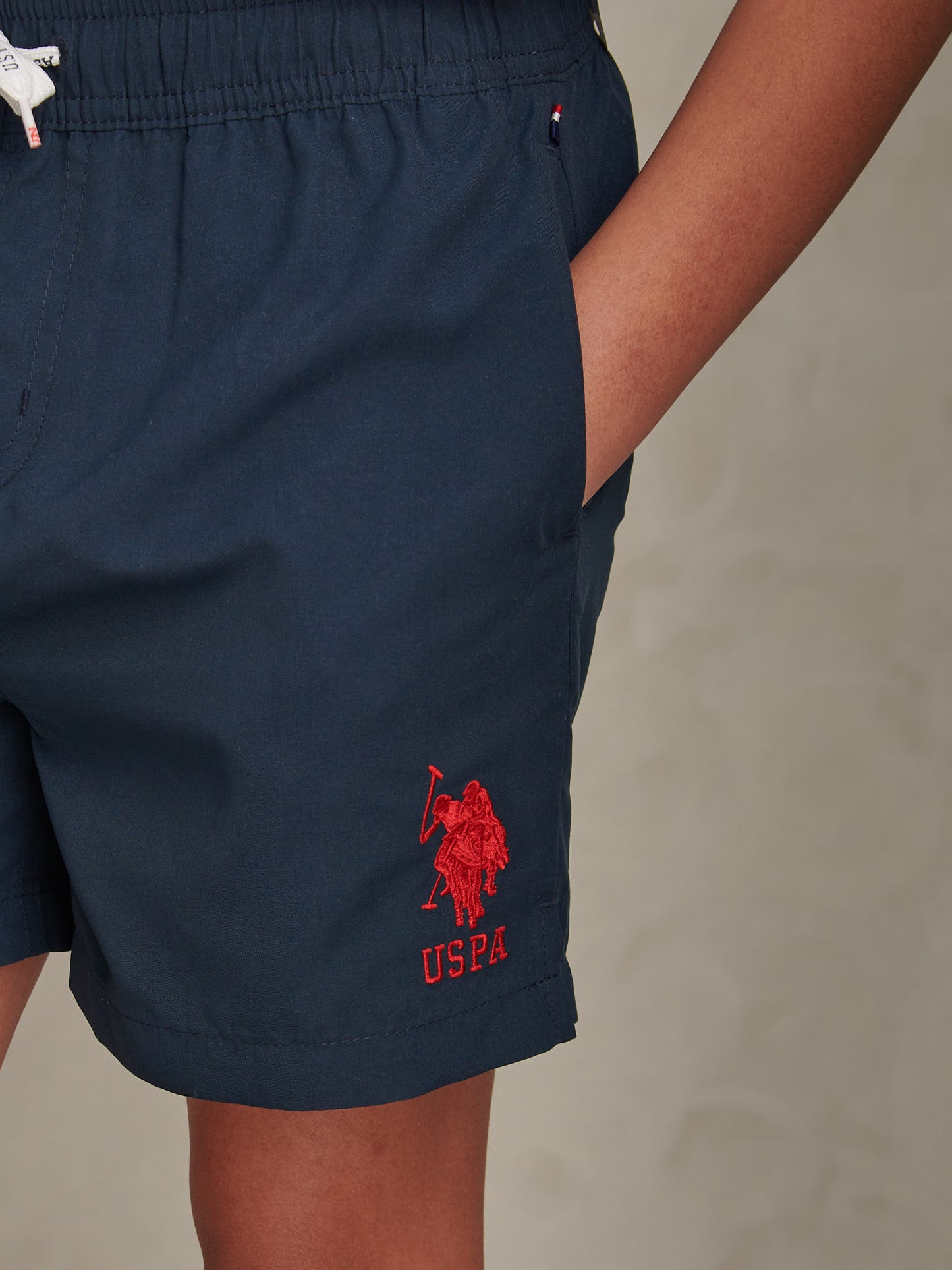 Boys Player 3 Swim Shorts Dark Sapphire Navy / Haute Red DHM