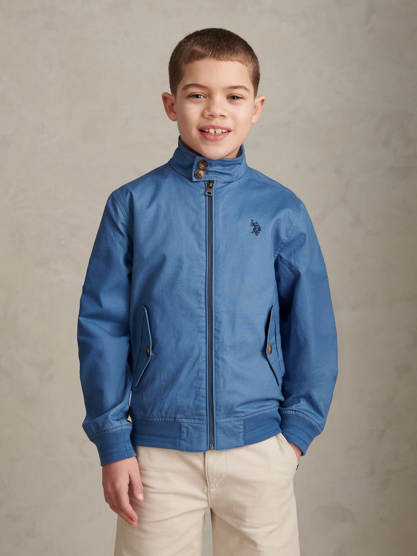 Boys Cotton Twill Harrington Jacket Blue Horizon