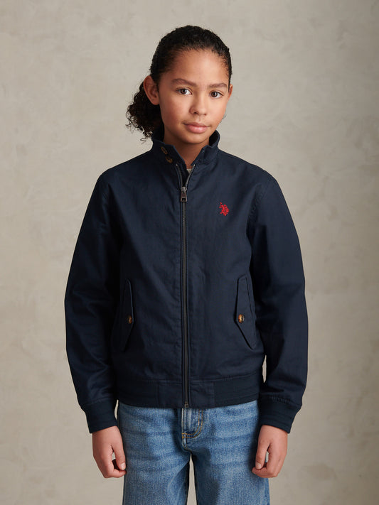 Boys Cotton Twill Harrington Jacket Dark Sapphire Navy / Haute Red DHM