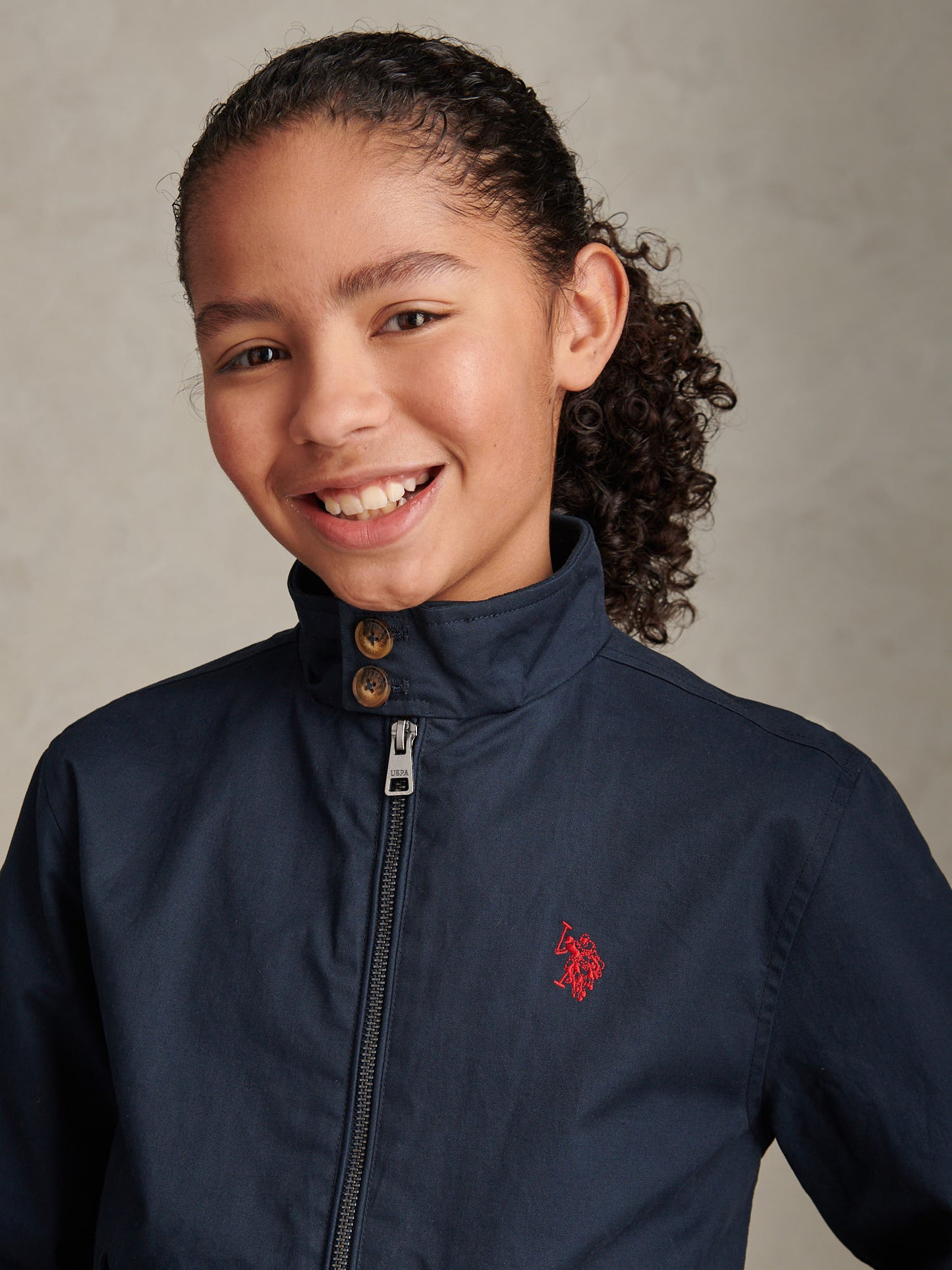 Boys Cotton Twill Harrington Jacket Dark Sapphire Navy / Haute Red DHM