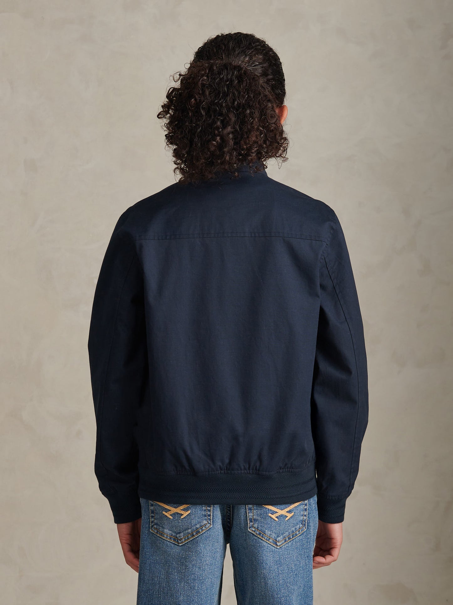 Boys Cotton Twill Harrington Jacket Dark Sapphire Navy / Haute Red DHM