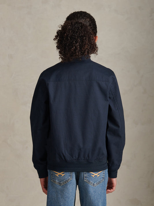 Boys Cotton Twill Harrington Jacket Dark Sapphire Navy / Haute Red DHM