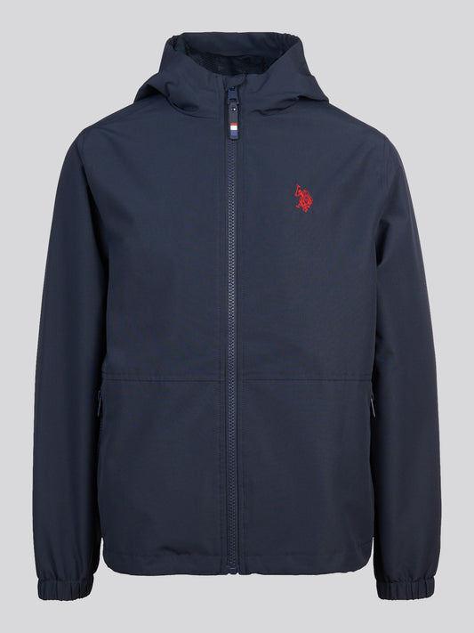 Boys Mesh Lined Hooded Windbreaker Dark Sapphire Navy / Haute Red DHM